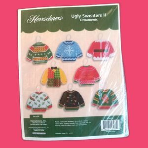 Herrschners Ugly Sweaters II Plastic Canvas Christmas Ornament Kit Makes 8